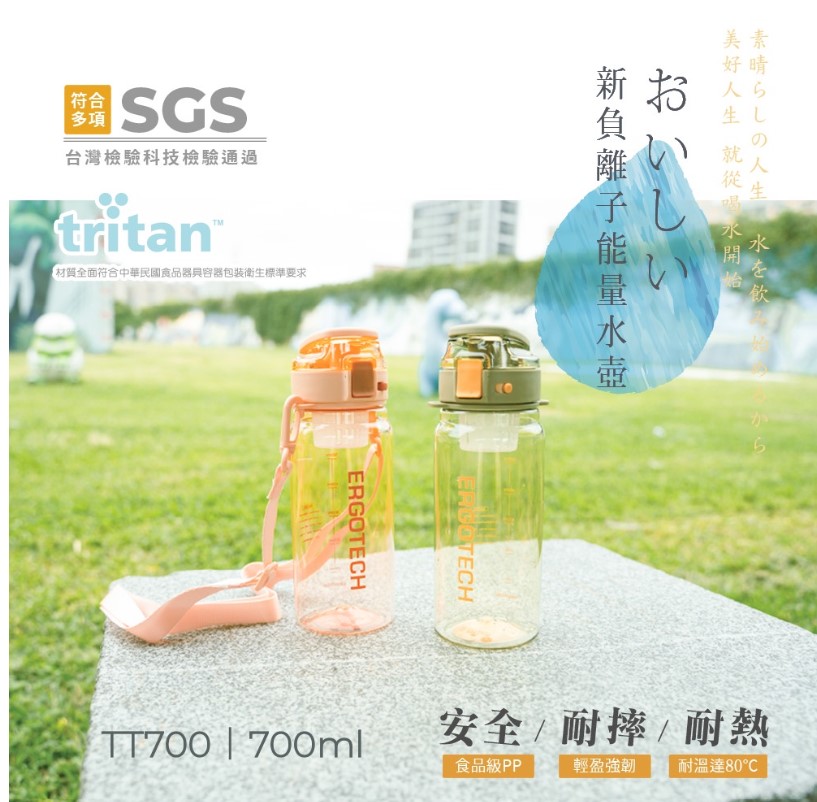 (珊瑚粉/抹茶綠) 人因康元 おいしい新負離子能量水壺TT700