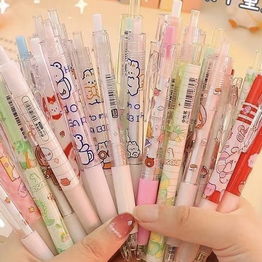 (5支筆+20支筆芯)INS 卡通按動筆 按壓式中性筆0.5mm黑色（可愛混款）