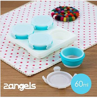 (許願品)2angels 矽膠儲副食品儲存杯-60ml (四入)(附杯架) 台灣製造