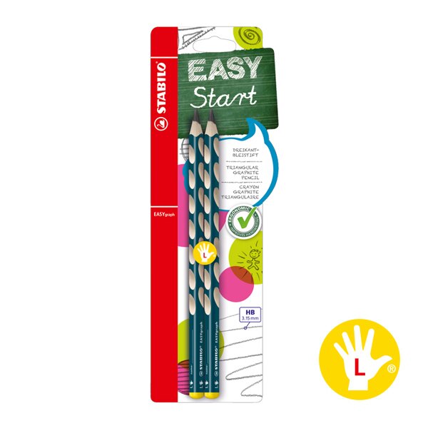(左手/藍綠色/2支入)【德國STABILO】EASYgraph 人體工學洞洞筆/鉛筆/HB (B-39888-5) 文具 學生用品