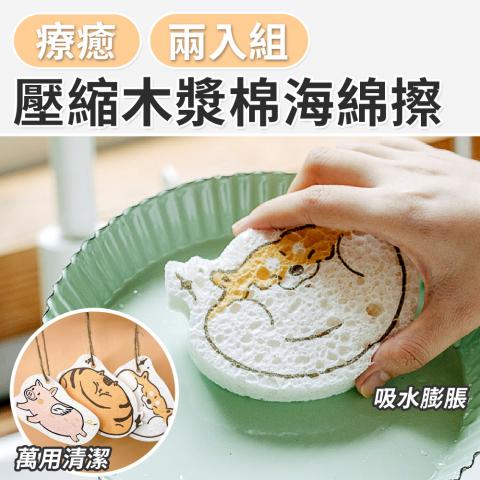 超值兩入組(不挑款)壓縮木漿棉海綿擦.脫水乾燥硬化