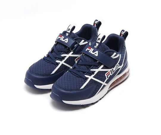 出清特惠(藍/19cm) FILA KIDS 大童氣墊運動鞋- 3-J811W-321抗菌防臭鞋墊.康特杯270度包圍後踵