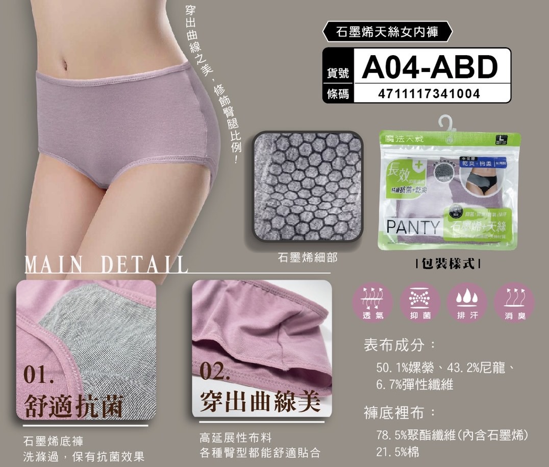 石石墨烯天絲女內褲A04-ABD不挑色.台灣製