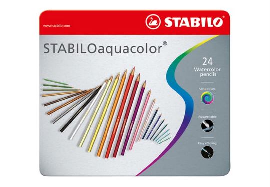 新版(鐵盒/24色)【德國STABILO】aquacolor 水溶性 水彩樂色鉛筆1624-5 @繪畫 美術 著色 塗鴉