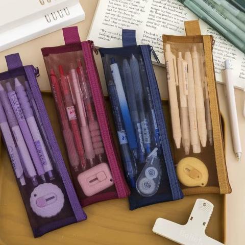 (5入/混色)【考試指定款】透明網紗復古迷你筆袋(約22*7CM)鉛筆盒