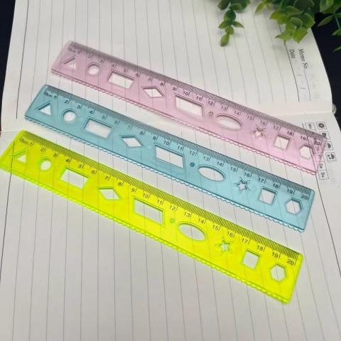 (10入/混色) 20cm 多功能可彎曲透明直尺軟尺!波浪線尺邊 多種圖形模板