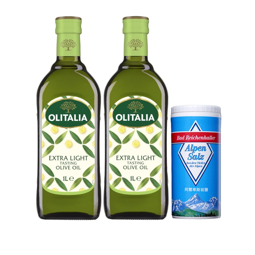 (箱購.2瓶*3組 共6瓶)【Olitalia奧利塔】精緻橄欖油1L+(贈德國阿爾卑山鹽250g*2瓶) 免運
