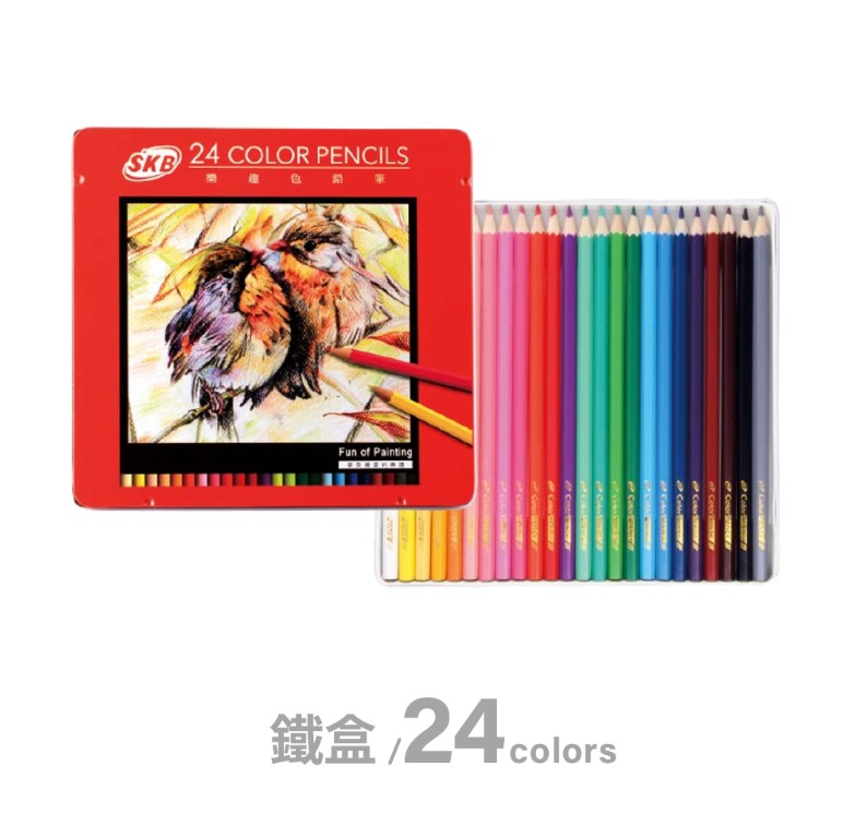 SKB 色鉛筆(24色)NP-240(紅鐵盒裝)
