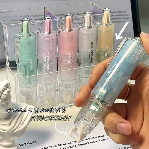 合購3組.(1入)360度旋轉/高黏度/按壓式點點膠帶(6MM寬/5M不挑色)｜ins風高顏值雙面膠｜高黏度修正帶式設計｜手工剪貼簿DIY專用豆豆貼膠帶