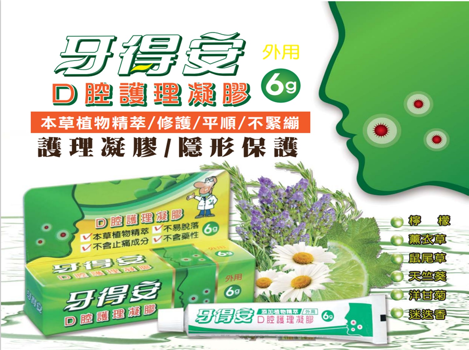 【牙得安】口腔護理凝膠6g不含藥性.不易脫落