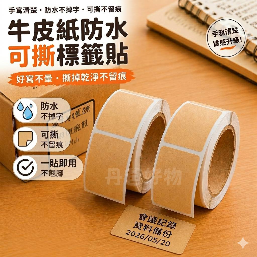 復古質感牛皮紙可撕防水標籤貼紙(200貼/卷/20*40MM)